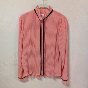 Moon Long Sleeve Pleated Button-Down Coral Pink Top S